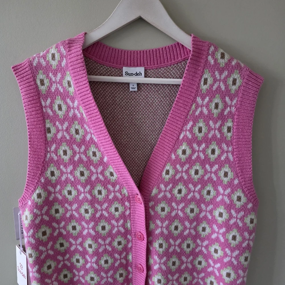 NWT Sunday Best S Y2K Barbie Coquette Girl Cottagecore Wool Blend Knit Vest - Picture 5 of 16